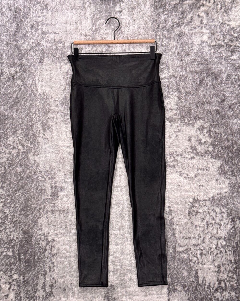 SPANX Leggings Large Womens Black High Rise Faux Leather